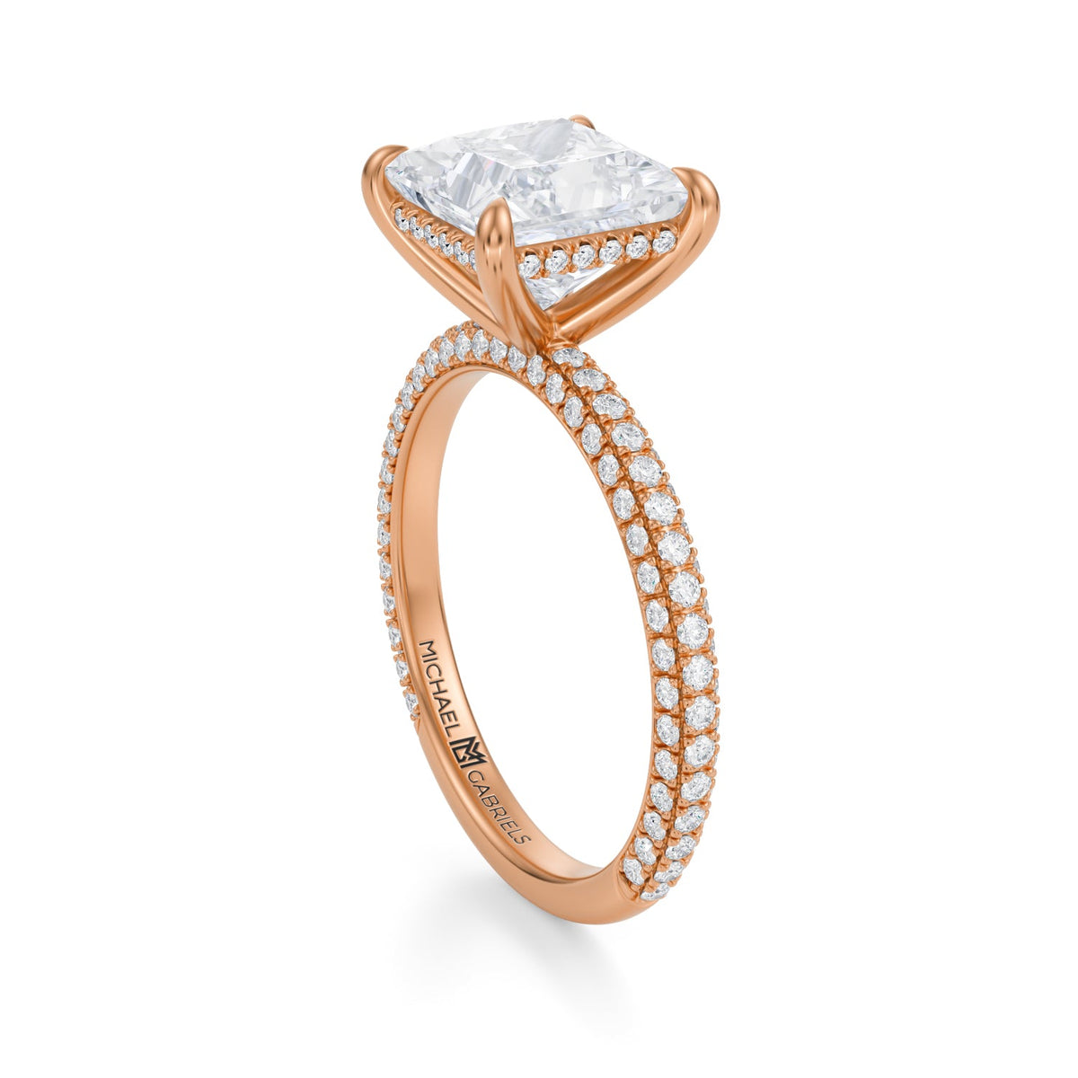 Princess Invisible Halo With Trio Pave Ring (3.00 Carat G-VVS2) - Michael Gabriels