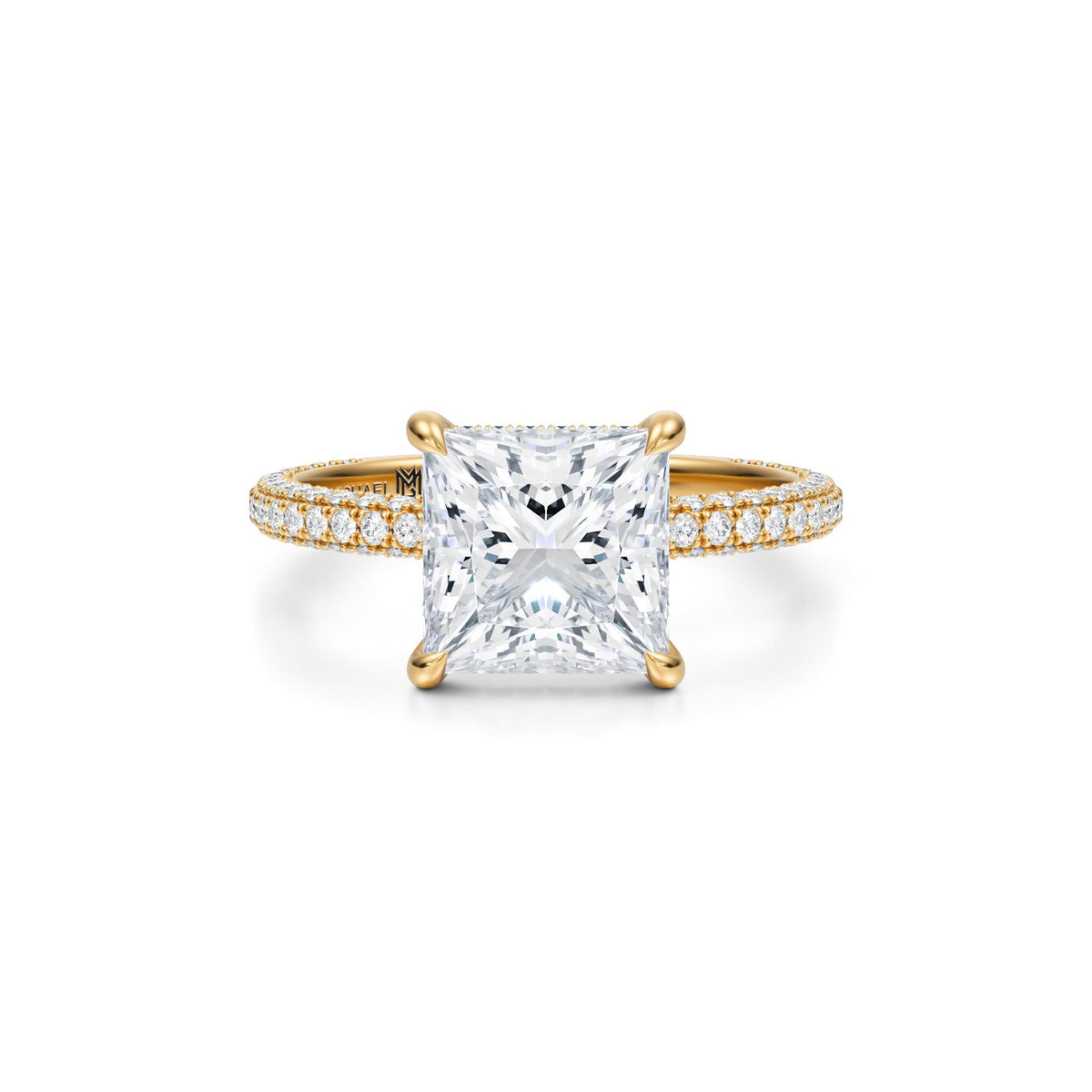 Princess Invisible Halo With Trio Pave Ring (3.00 Carat G-VVS2) - Michael Gabriels