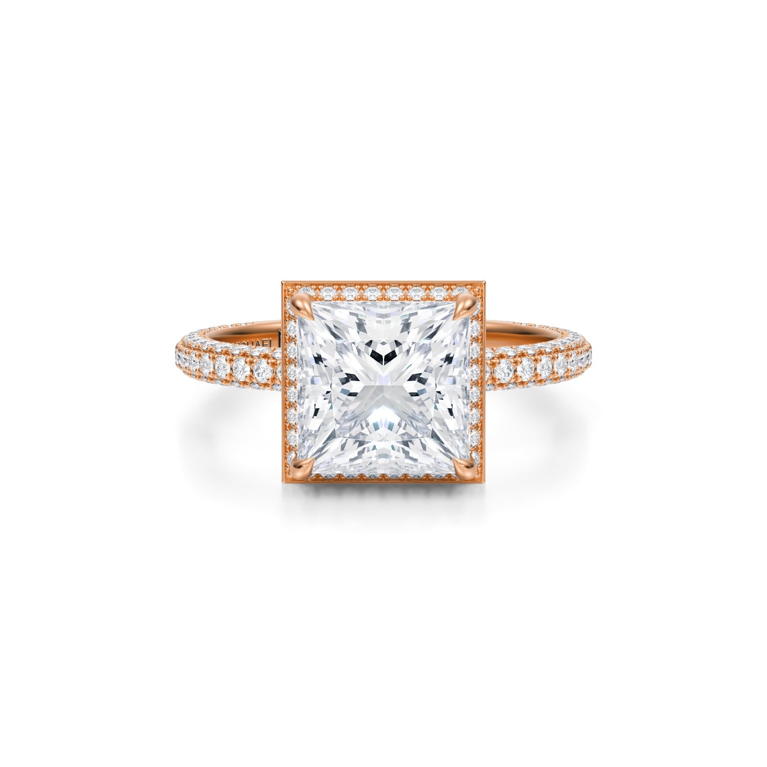 Princess Knife Edge Halo With Trio Pave Ring (1.00 Carat G-VVS2) - Michael Gabriels