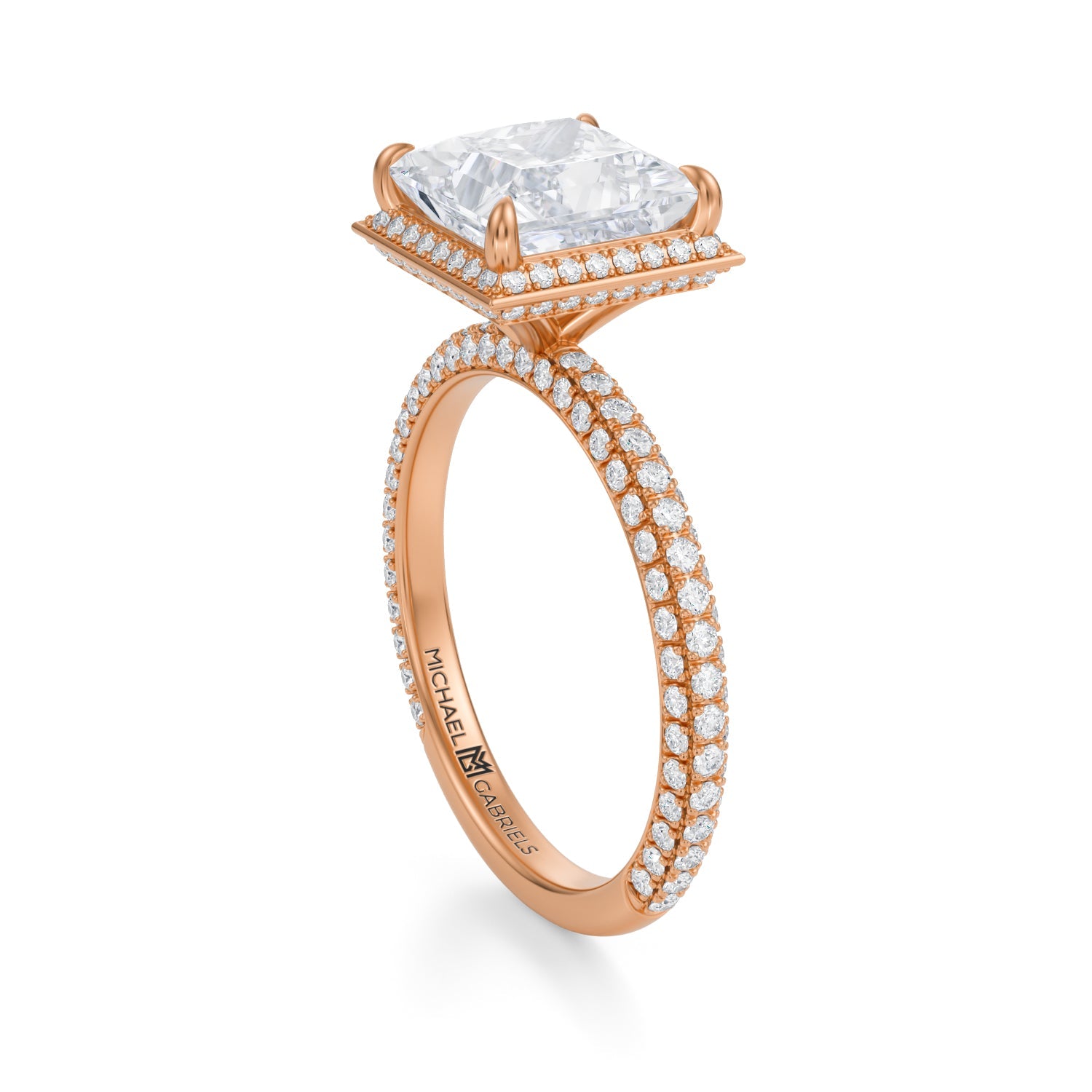 Princess Knife Edge Halo With Trio Pave Ring (2.20 Carat E-VS1) - Michael Gabriels
