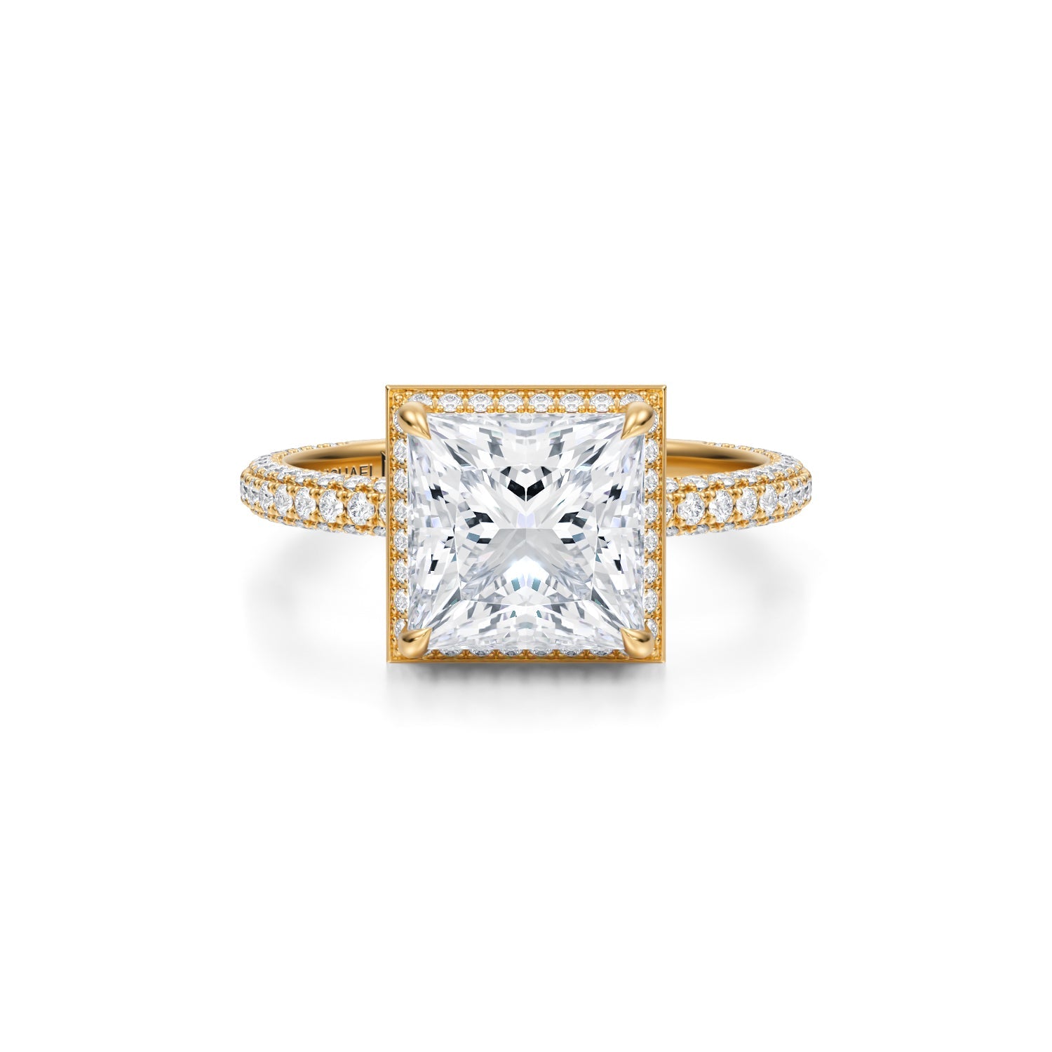 Princess Knife Edge Halo With Trio Pave Ring (2.70 Carat F-VS1) - Michael Gabriels