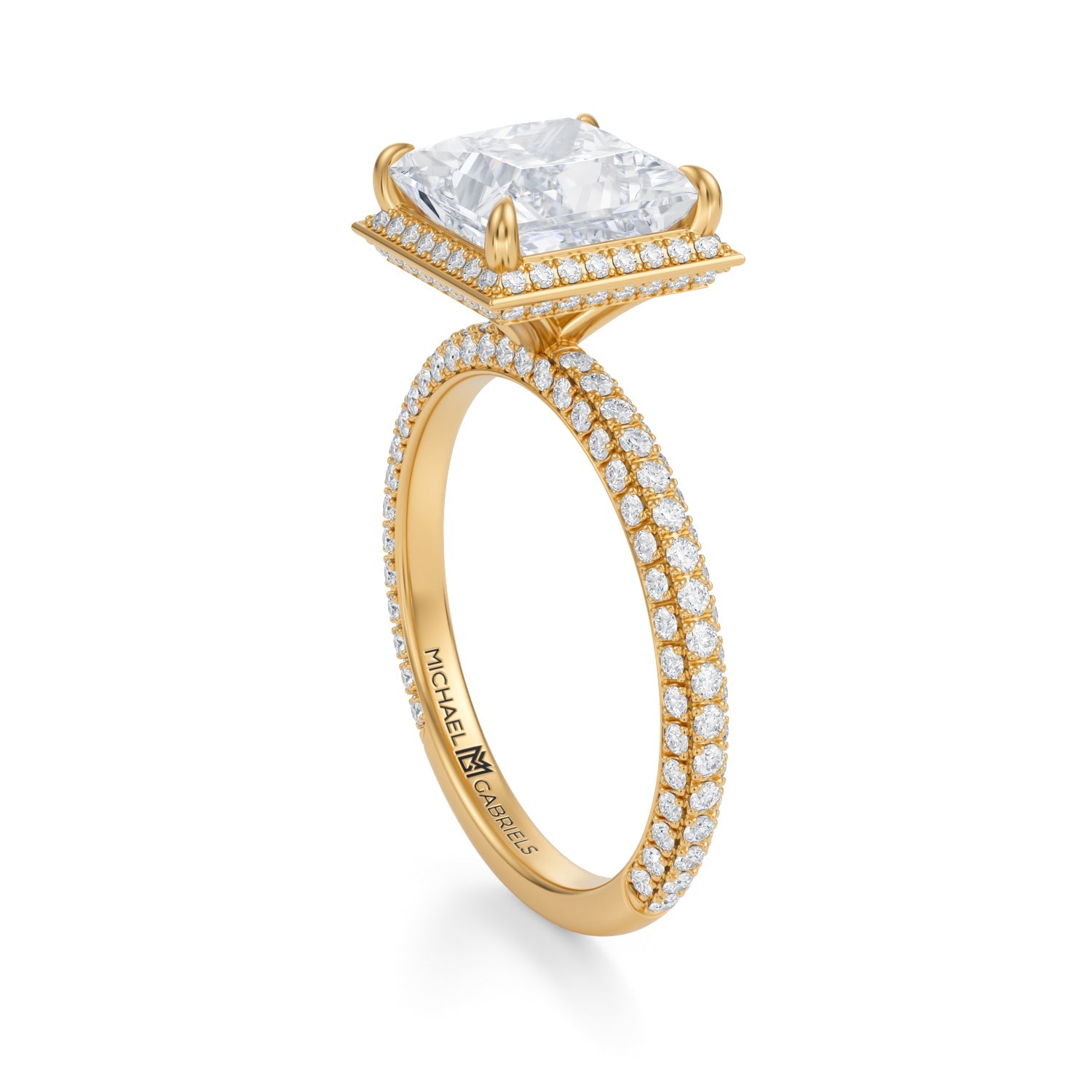 Princess Knife Edge Halo With Trio Pave Ring (3.70 Carat E-VVS2) - Michael Gabriels