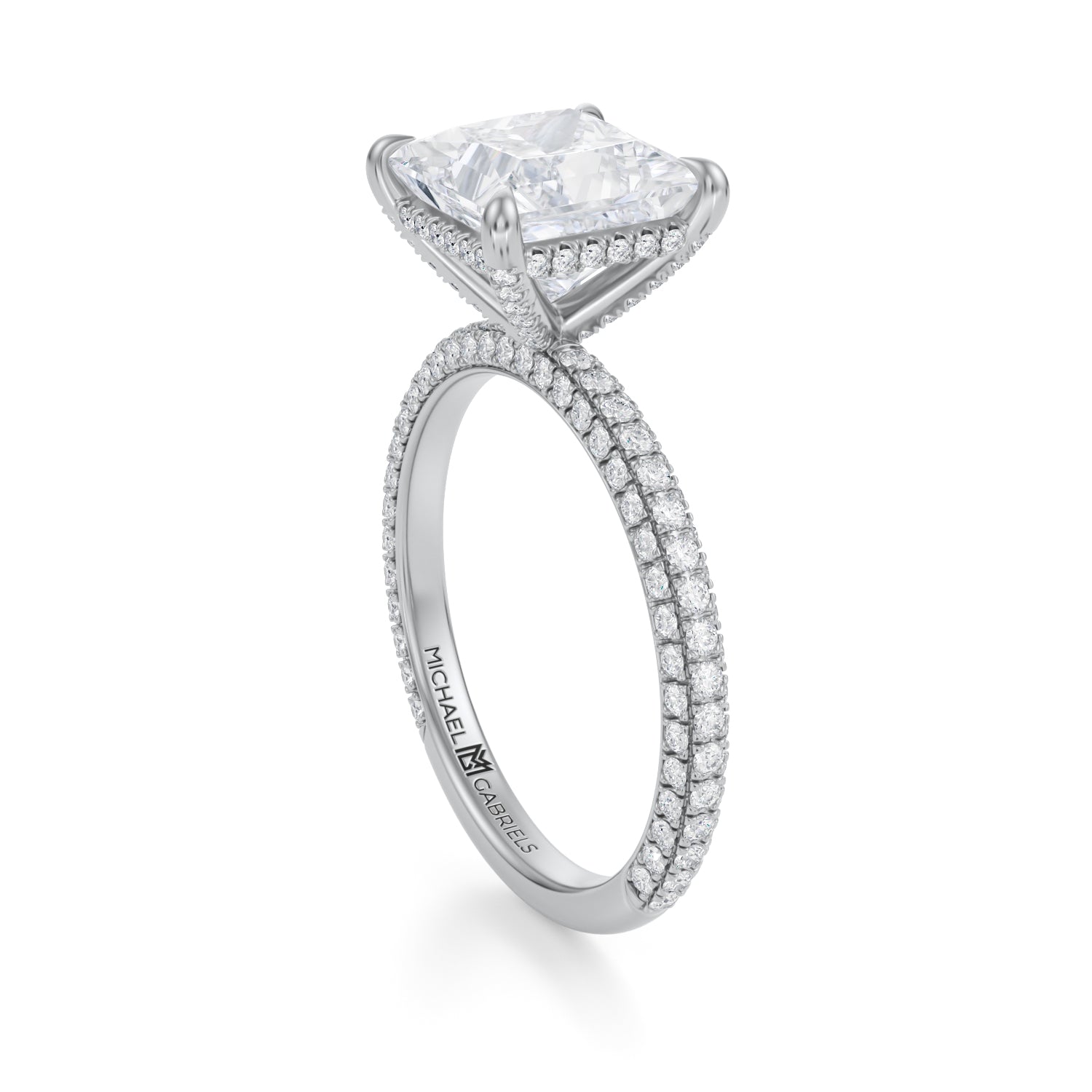 Princess Pave Basket With Trio Pave Ring (3.70 Carat F-VVS2) - Michael Gabriels