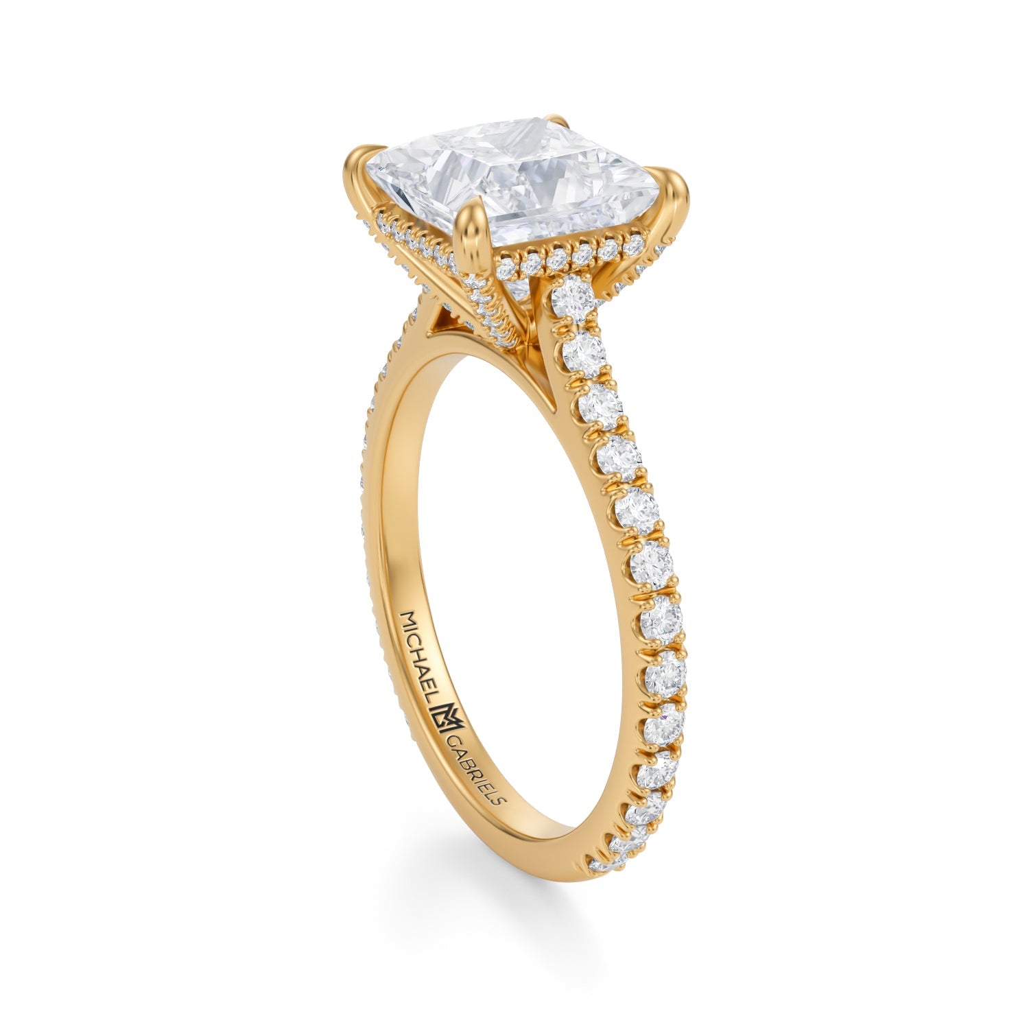 Princess Pave Cathedral Ring With Pave Basket (2.00 Carat E-VS1) - Michael Gabriels
