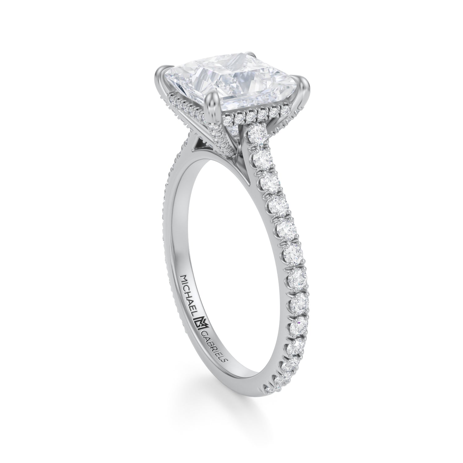 Princess Pave Cathedral Ring With Pave Basket (2.00 Carat G-VS1) - Michael Gabriels