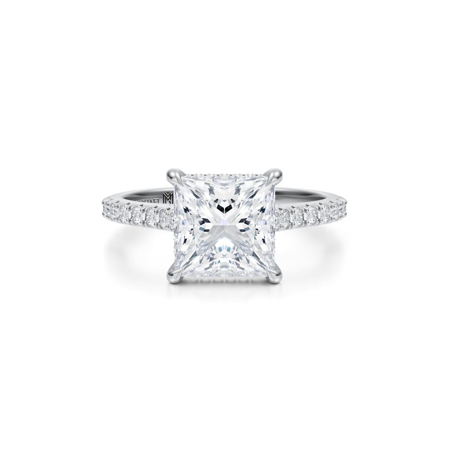 Princess Pave Cathedral Ring With Pave Basket (2.40 Carat F-VS1) - Michael Gabriels