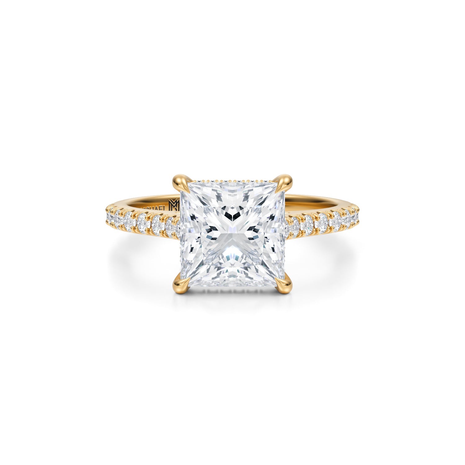 Princess Pave Cathedral Ring With Pave Basket (3.70 Carat D-VS1) - Michael Gabriels