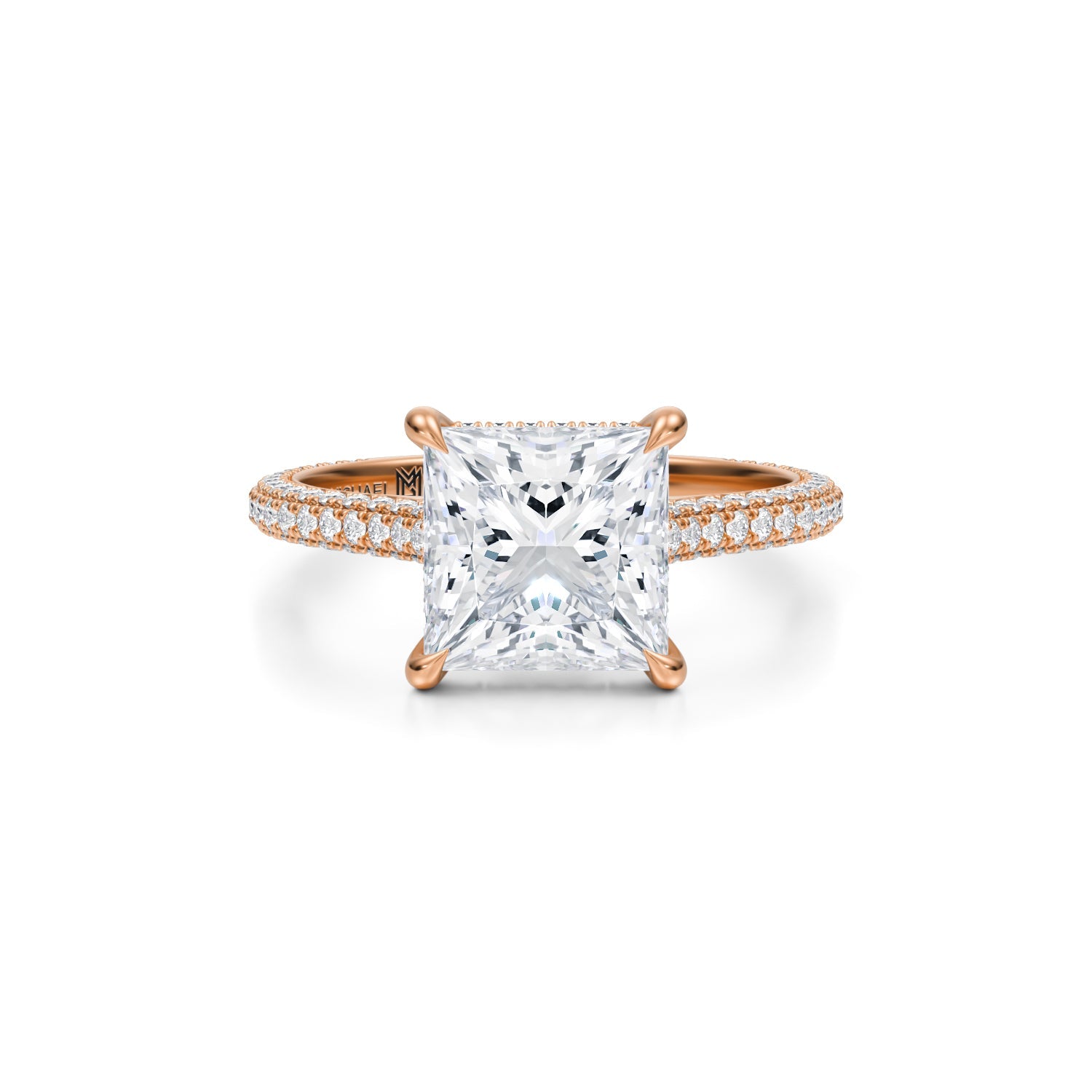 Princess Trio Pave Cathedral Ring With Low Pave Basket (2.50 Carat G-VVS2) - Michael Gabriels