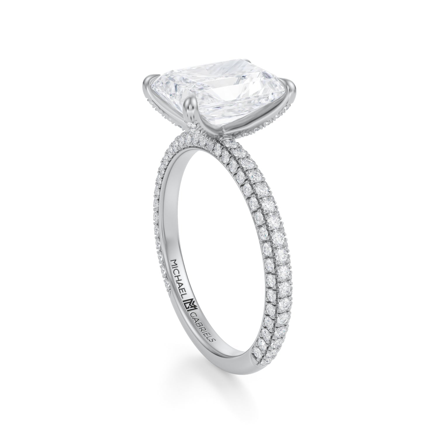 Radiant Double Edge Halo With Cathedral Pave Ring (2.70 Carat E-VVS2) - Michael Gabriels