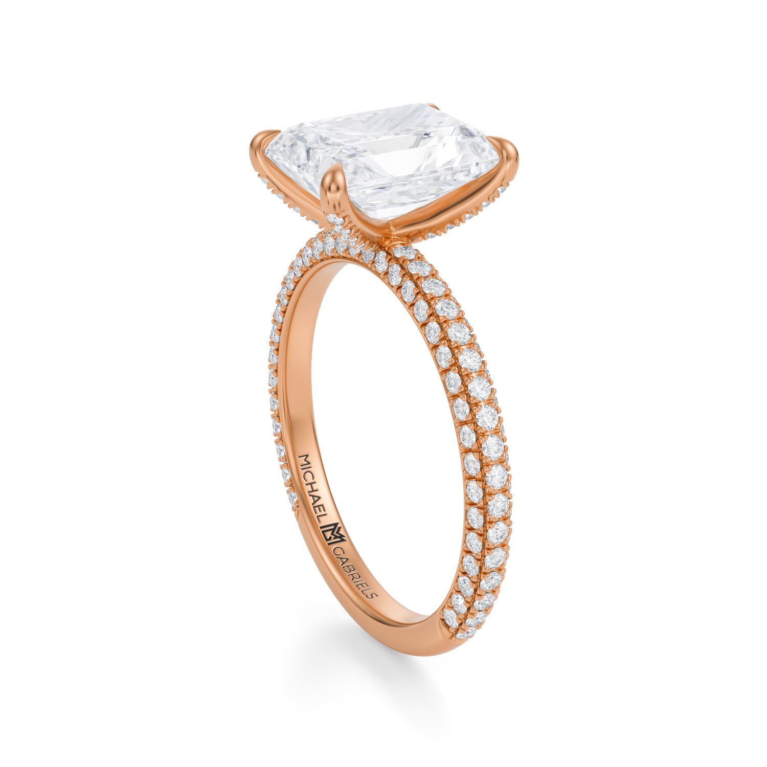 Radiant Double Edge Halo With Cathedral Pave Ring (2.70 Carat E-VVS2) - Michael Gabriels