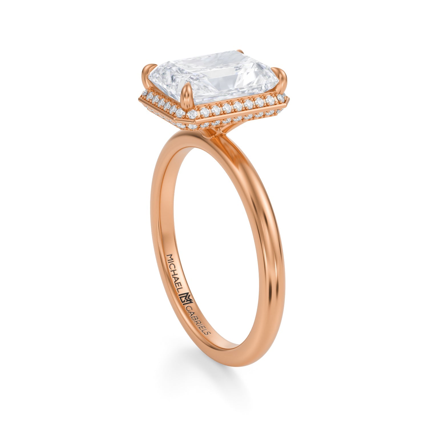 Radiant Knife Edge Halo With Solitaire Ring (2.70 Carat E-VS1) - Michael Gabriels