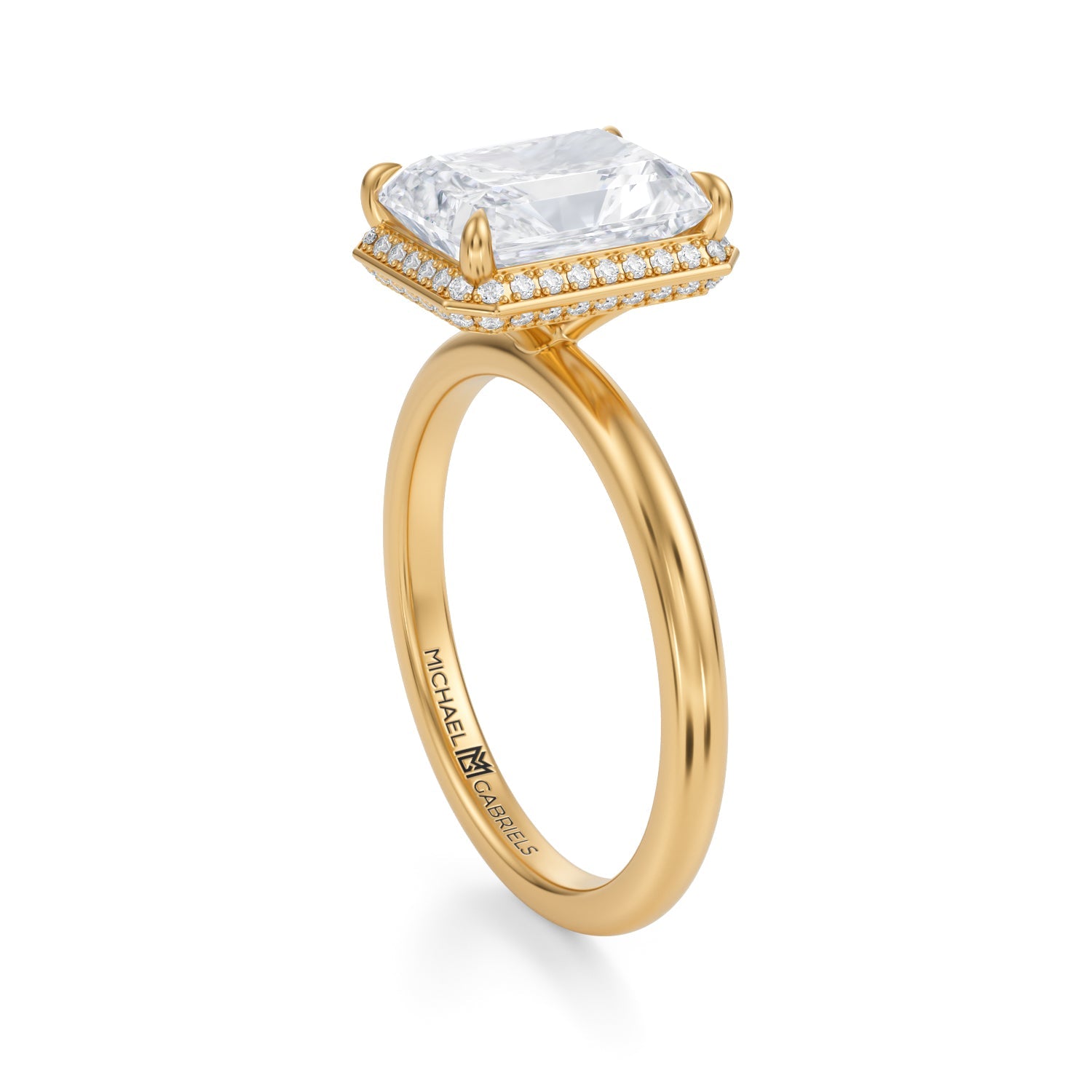Radiant Knife Edge Halo With Solitaire Ring (2.70 Carat E-VS1) - Michael Gabriels