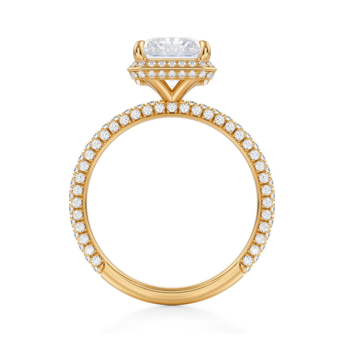 Radiant Knife Edge Halo With Trio Pave Ring (3.70 Carat E-VVS2) - Michael Gabriels