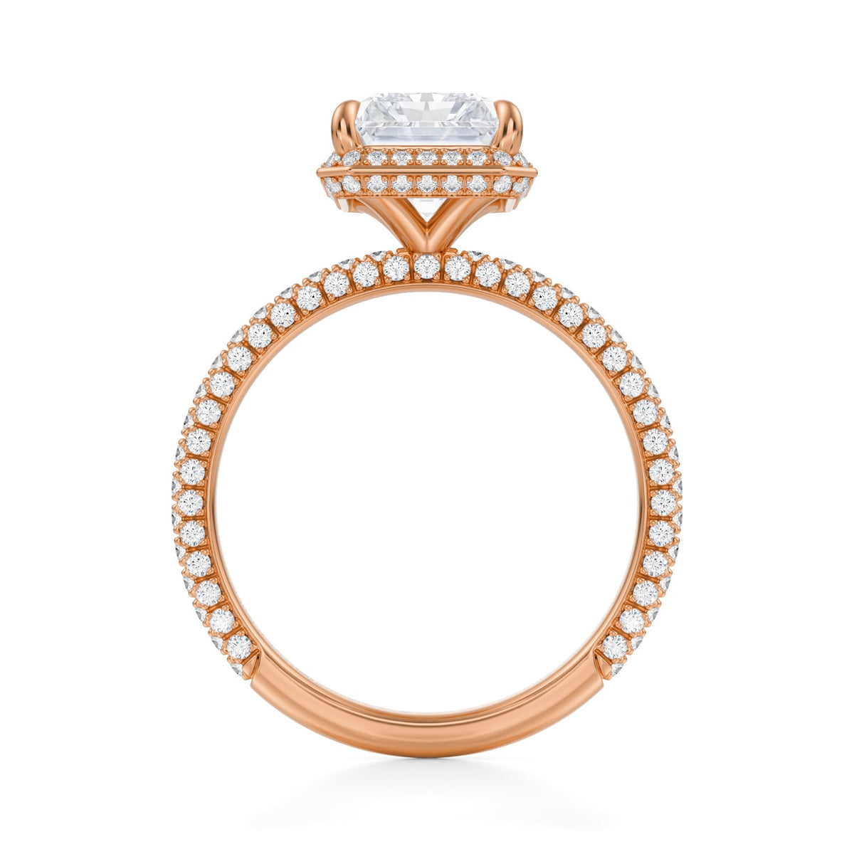 Radiant Knife Edge Halo With Trio Pave Ring (3.70 Carat E-VVS2) - Michael Gabriels
