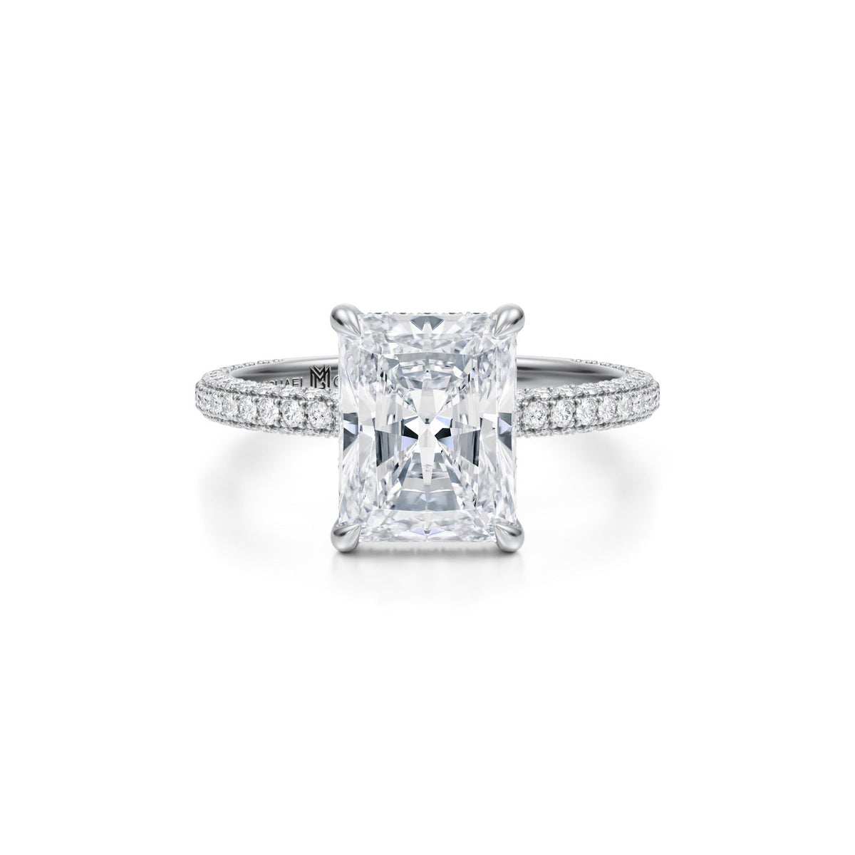 Radiant Pave Basket With Trio Pave Ring (3.50 Carat G-VVS2) - Michael Gabriels