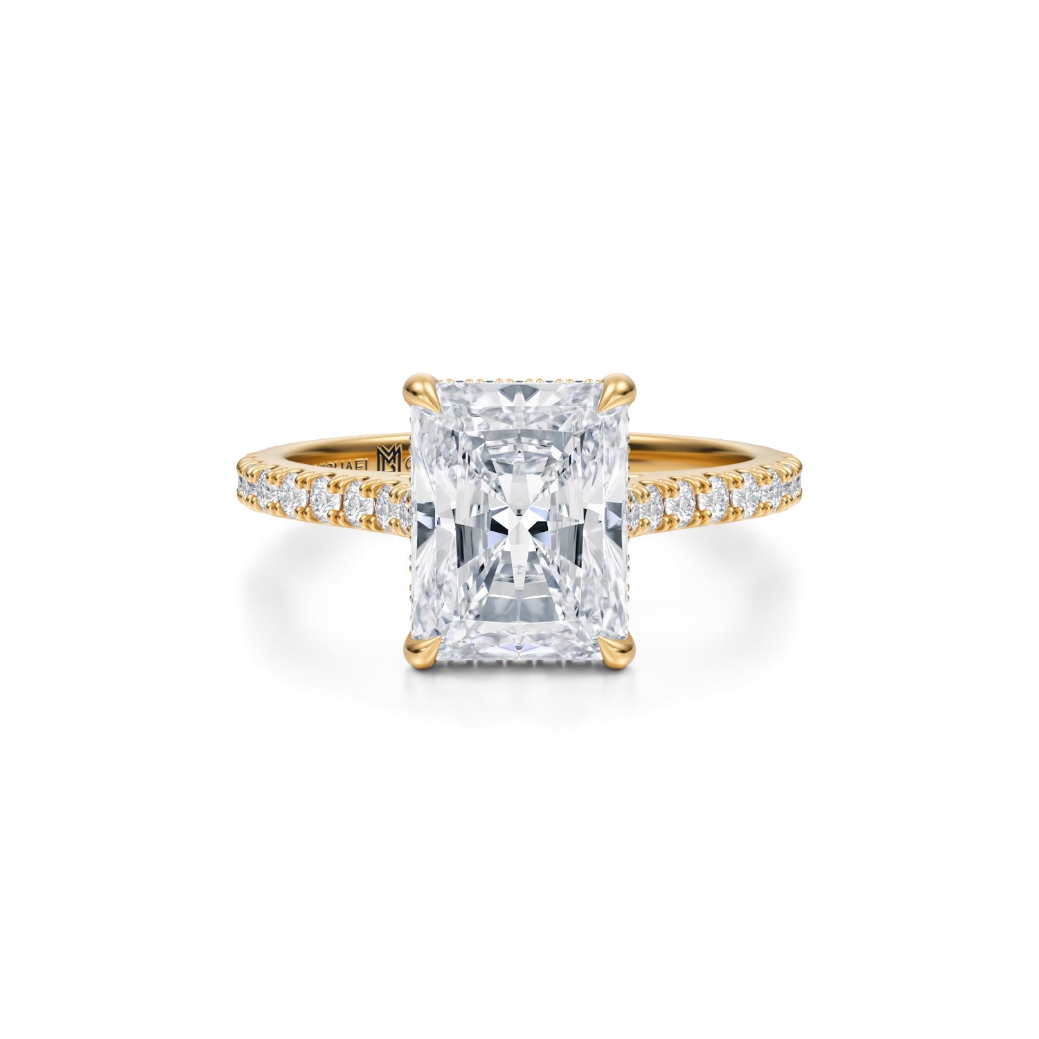 Radiant Pave Cathedral Ring With Pave Basket (2.40 Carat F-VS1) - Michael Gabriels
