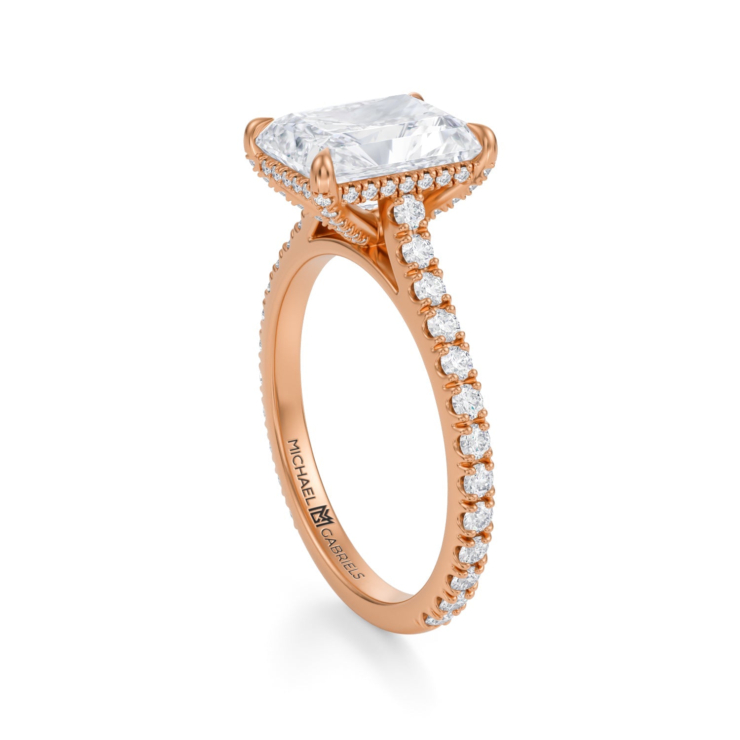 Radiant Pave Cathedral Ring With Pave Basket (2.50 Carat F-VVS2) - Michael Gabriels