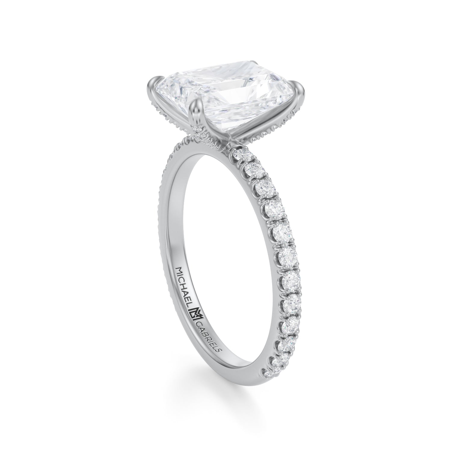 Radiant Pave Ring With Pave Prongs (3.00 Carat F-VS1) - Michael Gabriels