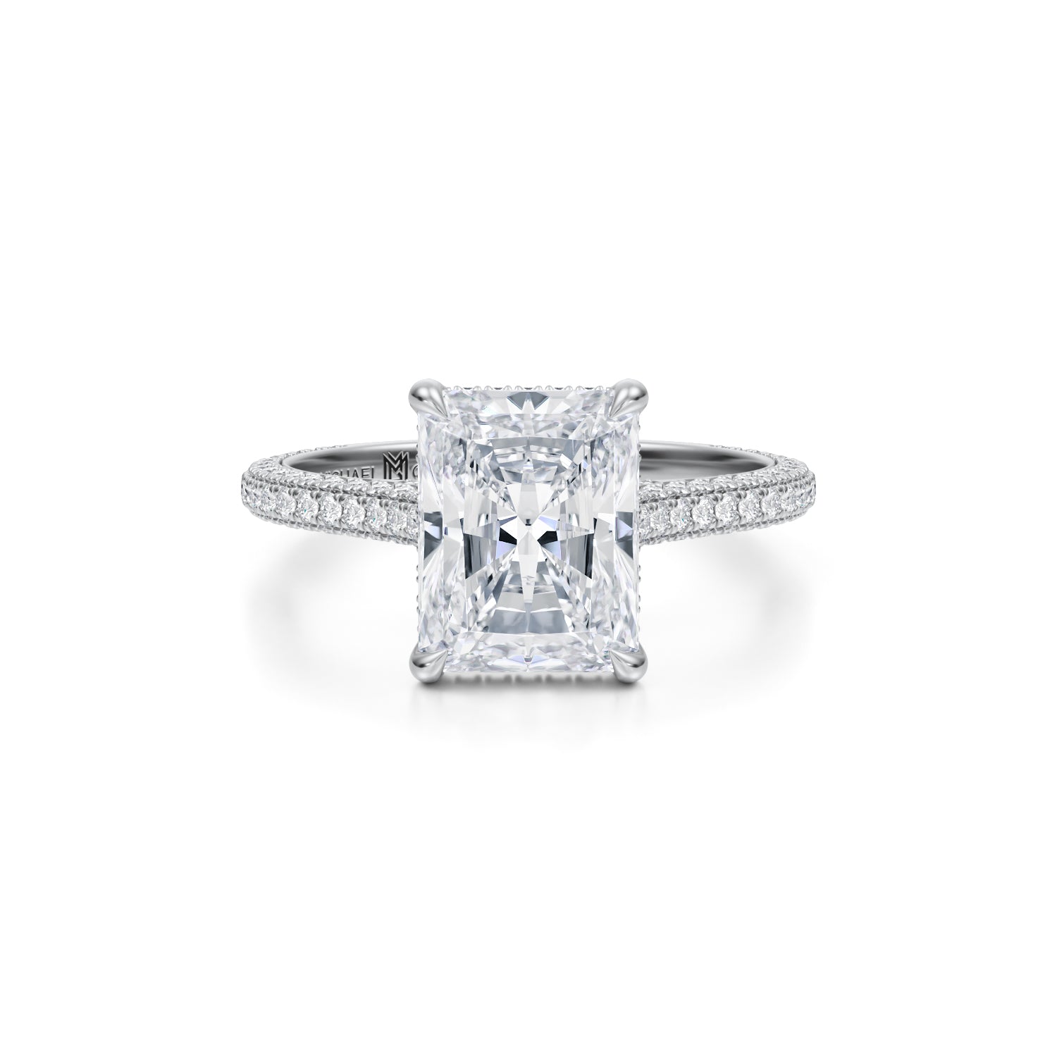 Radiant Trio Pave Cathedral Ring With Pave Basket (1.20 Carat F-VVS2) - Michael Gabriels