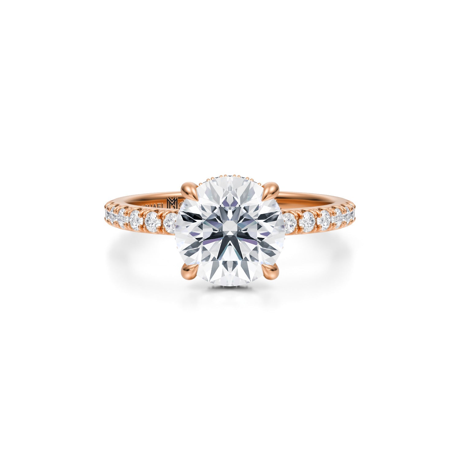 Round Invisible Halo With Pave Ring (2.20 Carat E-VVS2) - Michael Gabriels