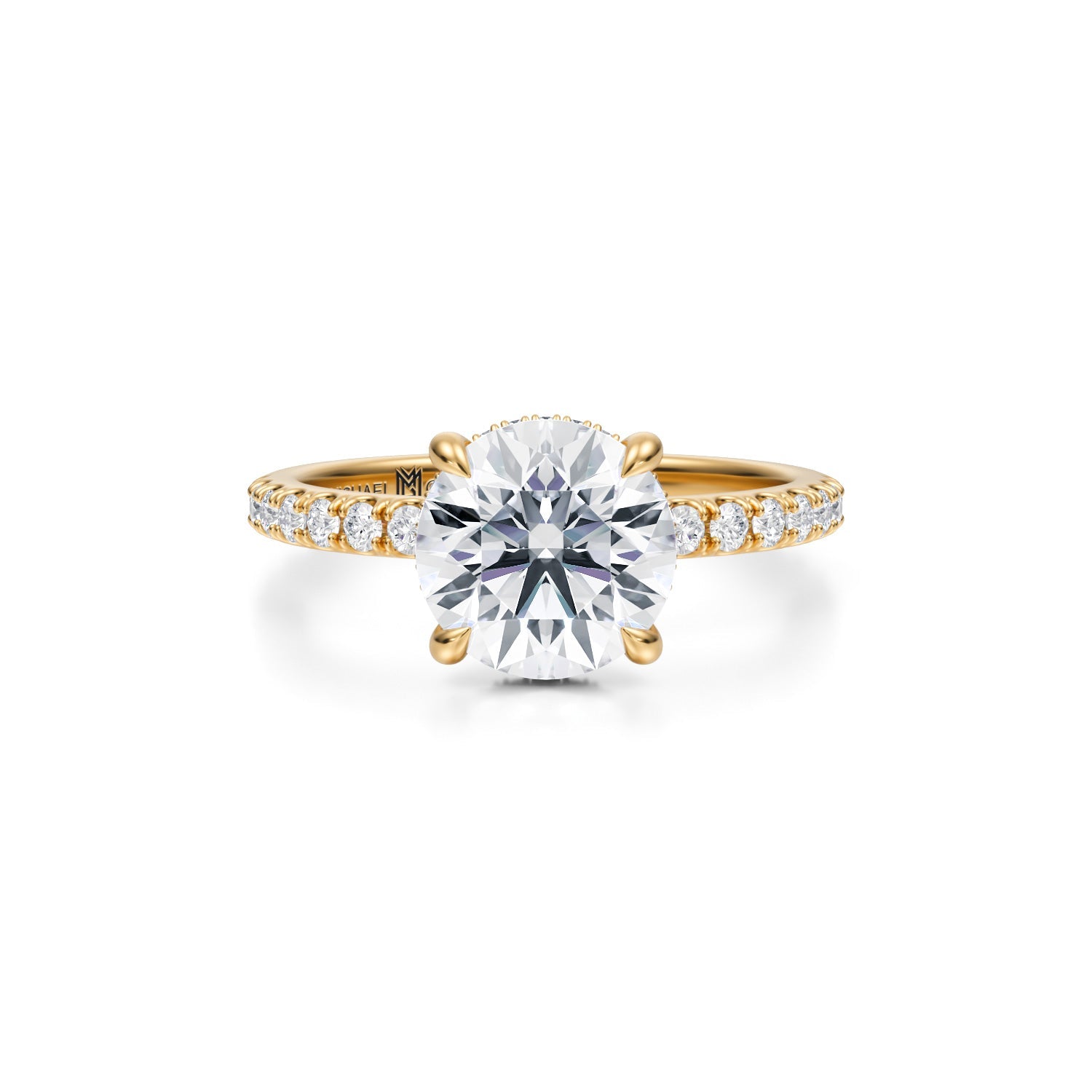 Round Invisible Halo With Pave Ring (3.20 Carat E-VVS2) - Michael Gabriels
