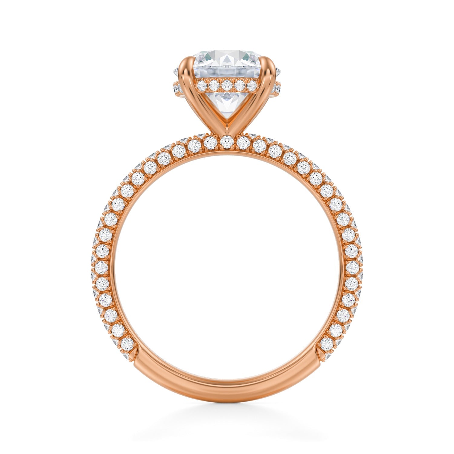 Round Invisible Halo With Trio Pave Ring (3.70 Carat F-VS1) - Michael Gabriels