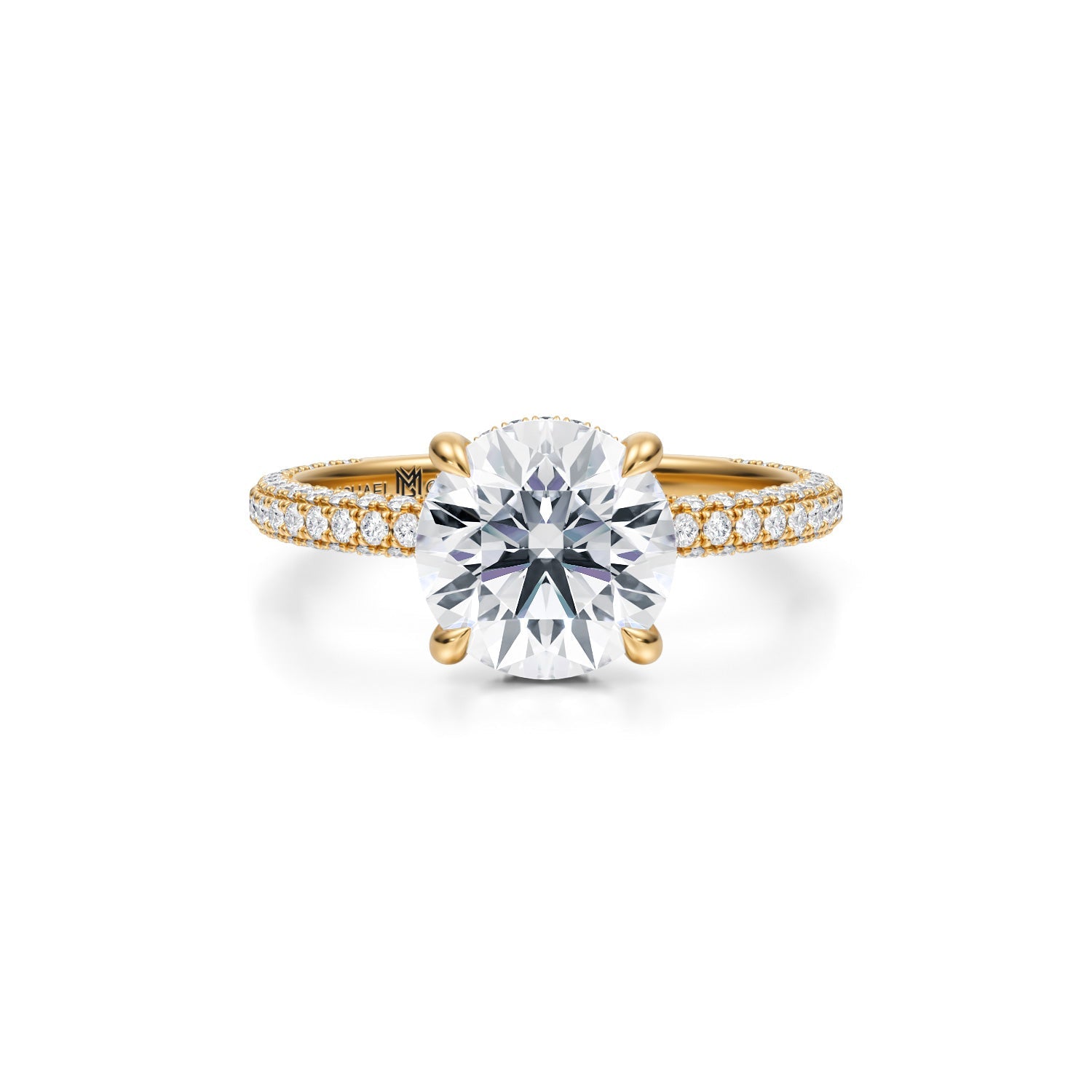 Round Invisible Halo With Trio Pave Ring (3.70 Carat F-VS1) - Michael Gabriels