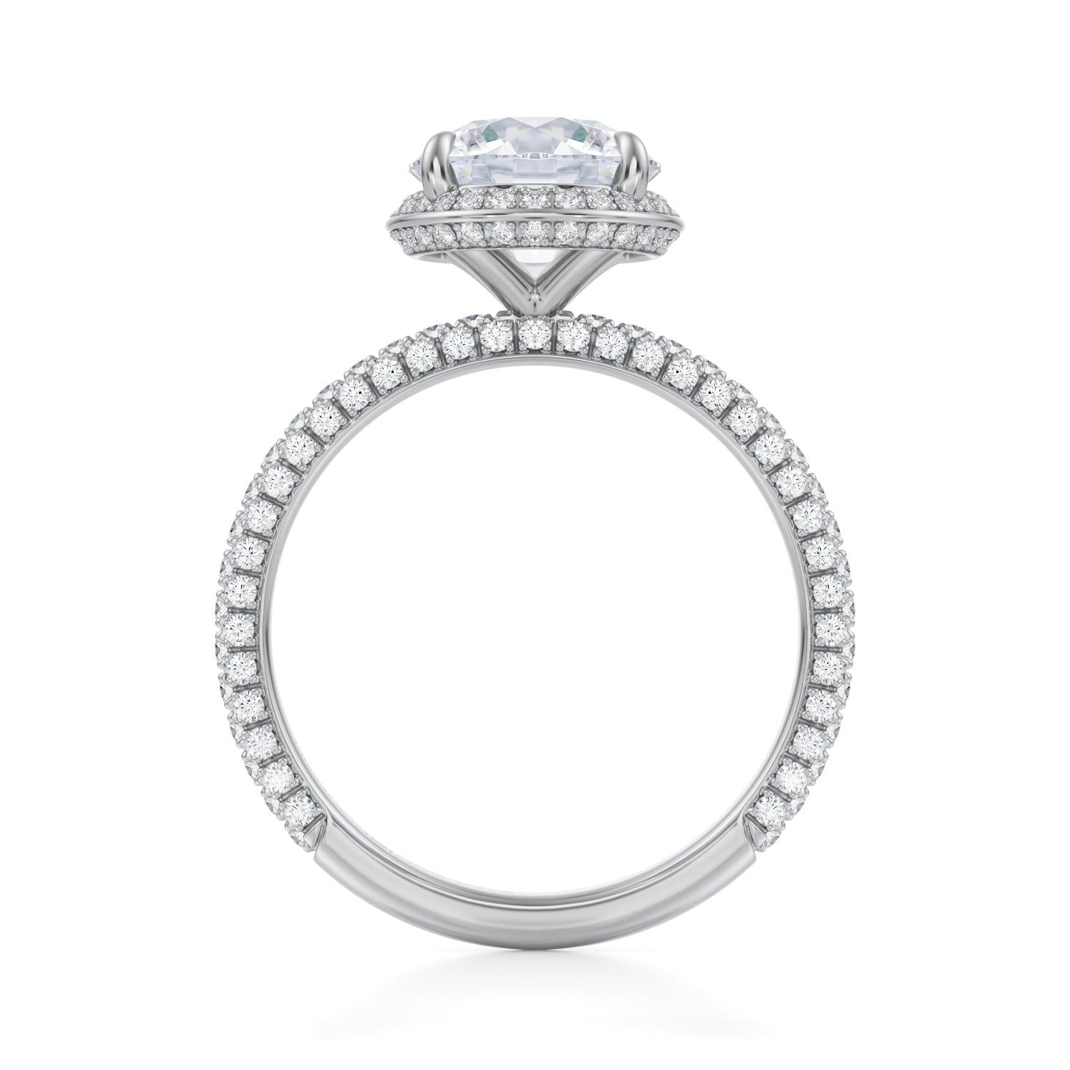 Round Knife Edge Halo With Trio Pave Ring (1.70 Carat E-VVS2) - Michael Gabriels