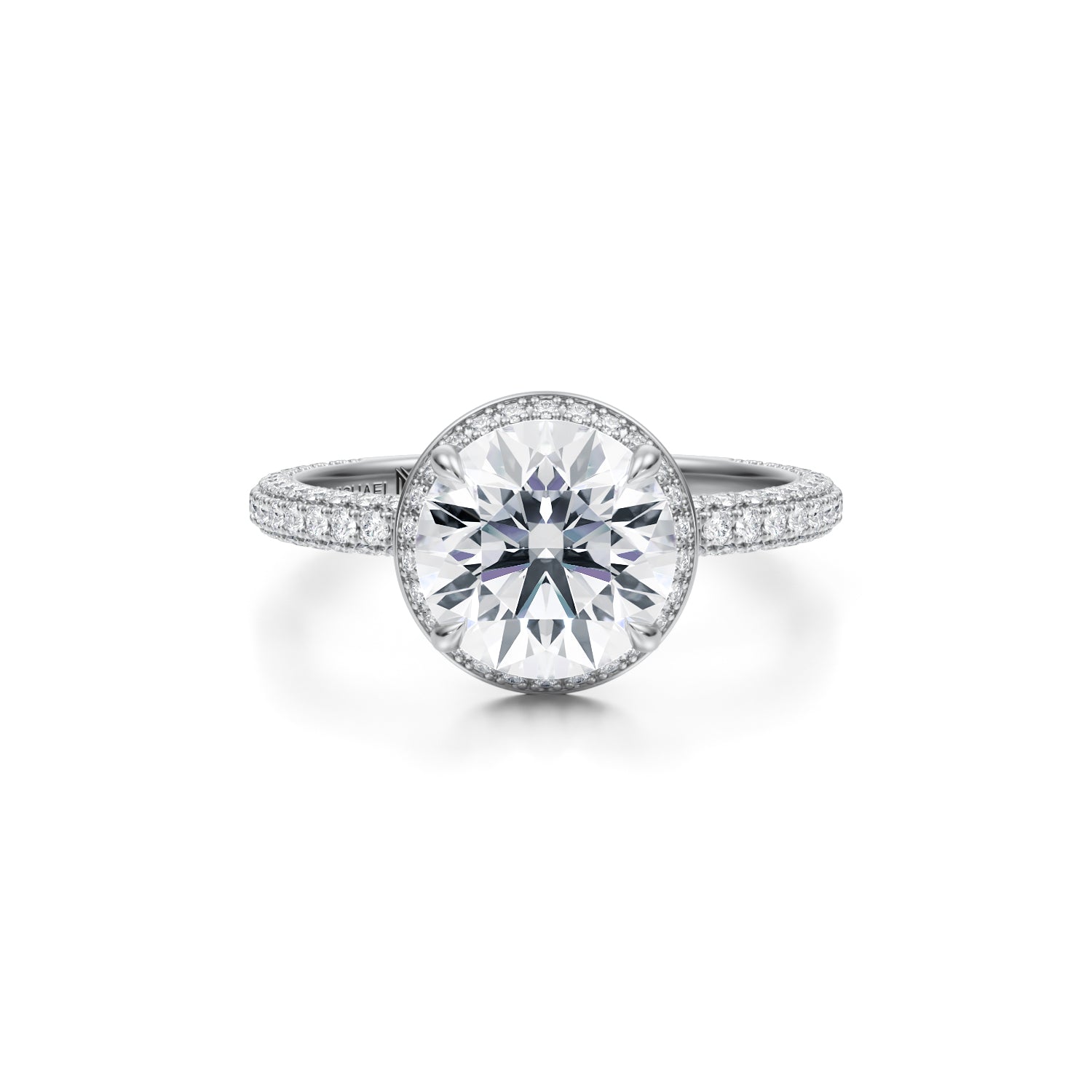 Round Knife Edge Halo With Trio Pave Ring (3.70 Carat F-VVS2) - Michael Gabriels