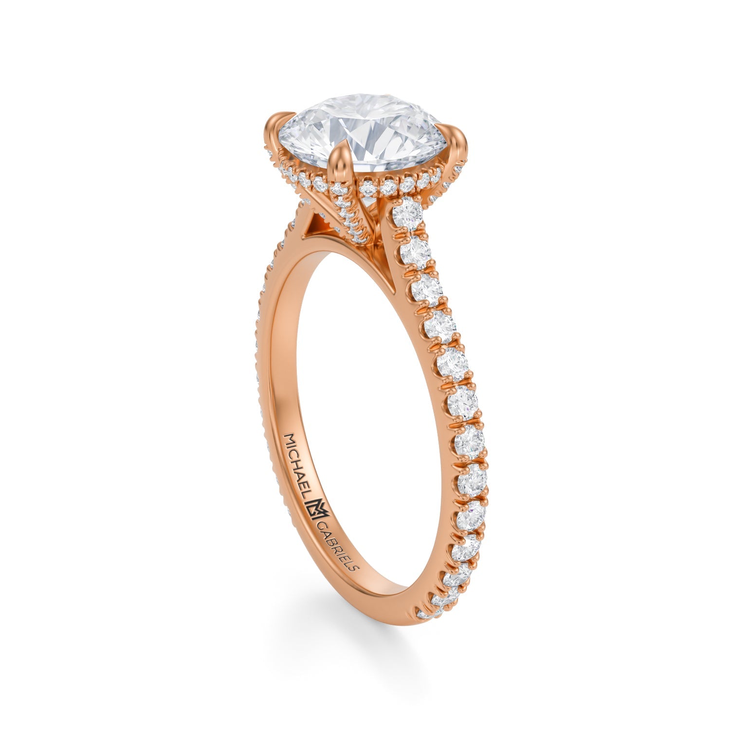 Round Pave Cathedral Ring With Pave Basket (2.40 Carat F-VS1) - Michael Gabriels