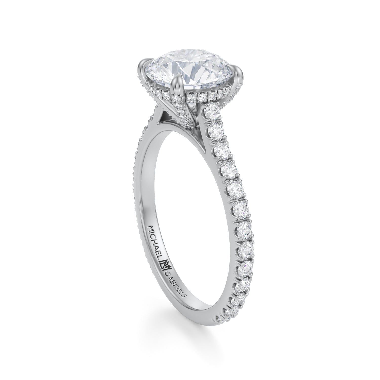 Round Pave Cathedral Ring With Pave Basket (3.00 Carat E-VVS2) - Michael Gabriels