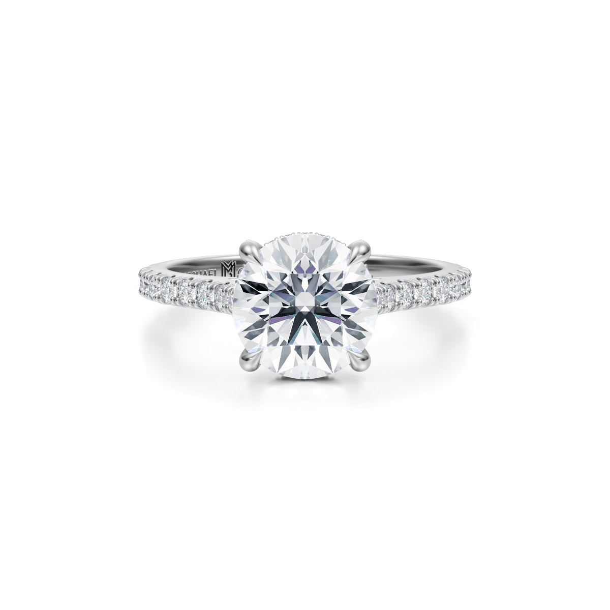Round Pave Cathedral Ring With Pave Basket (3.70 Carat F-VS1) - Michael Gabriels