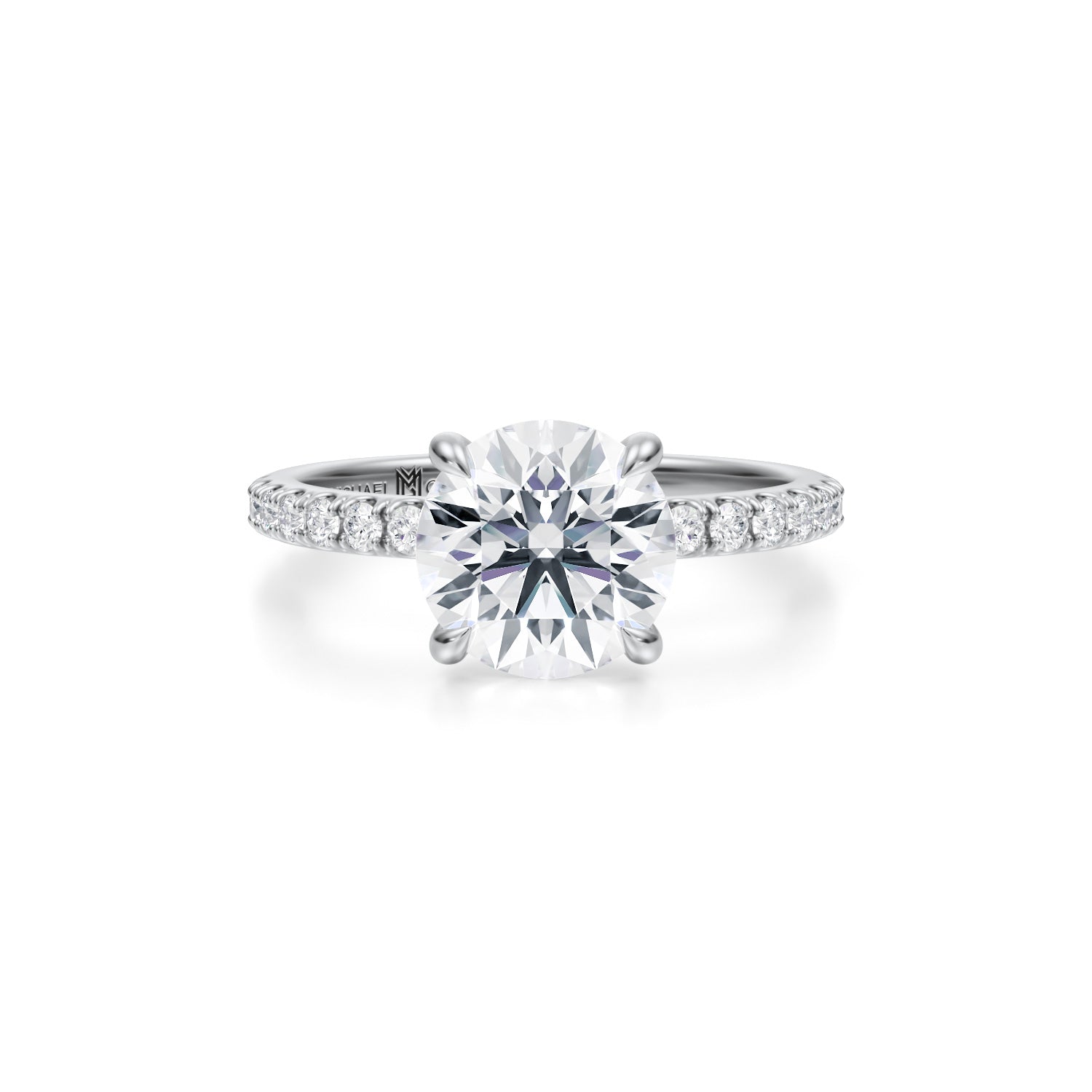 Round Pave Ring With Pave Prongs (3.40 Carat G-VVS2) - Michael Gabriels