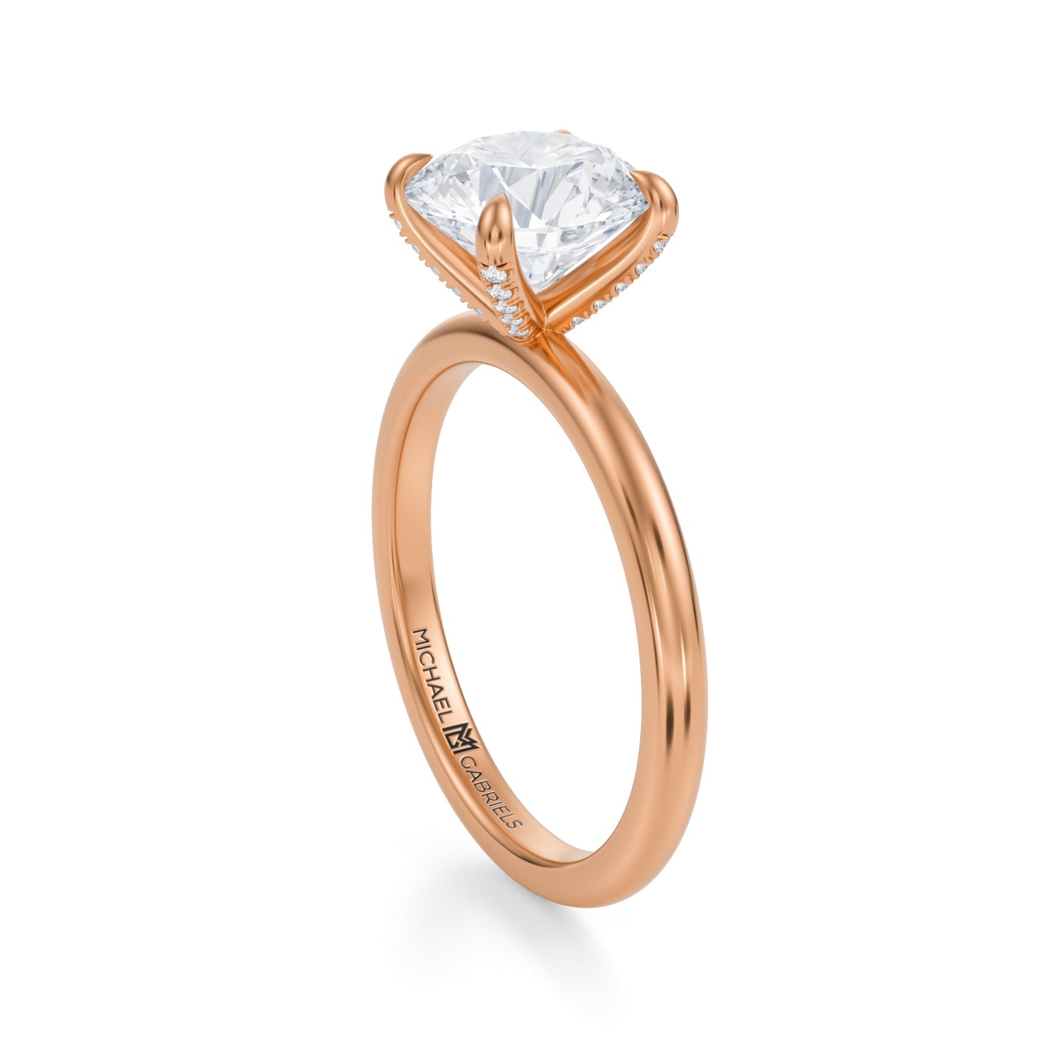 Round Solitaire Ring With Pave Prongs (2.40 Carat D-VVS2) - Michael Gabriels
