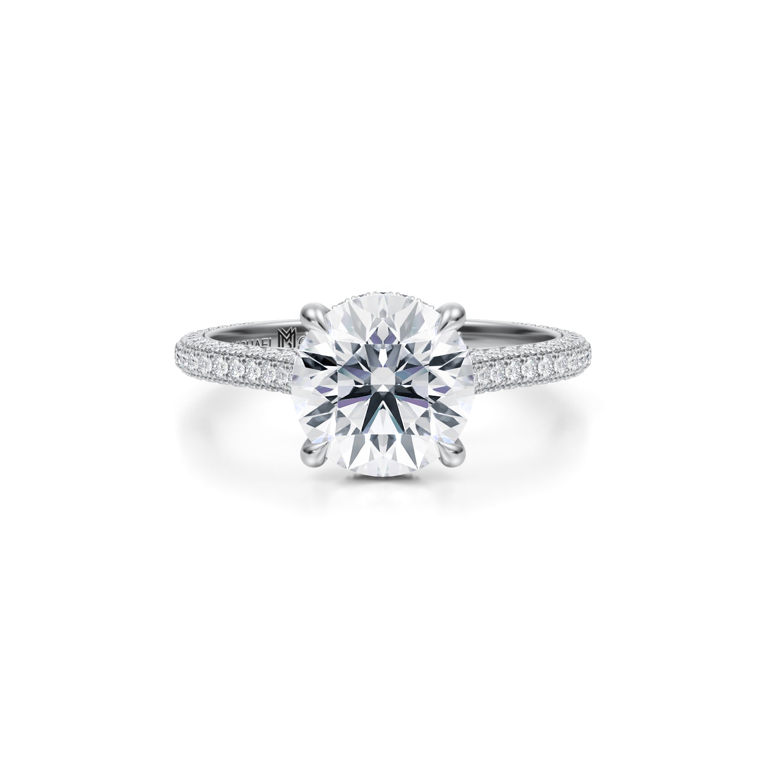 Round Trio Pave Cathedral Ring With Pave Basket (2.00 Carat E-VVS2) - Michael Gabriels
