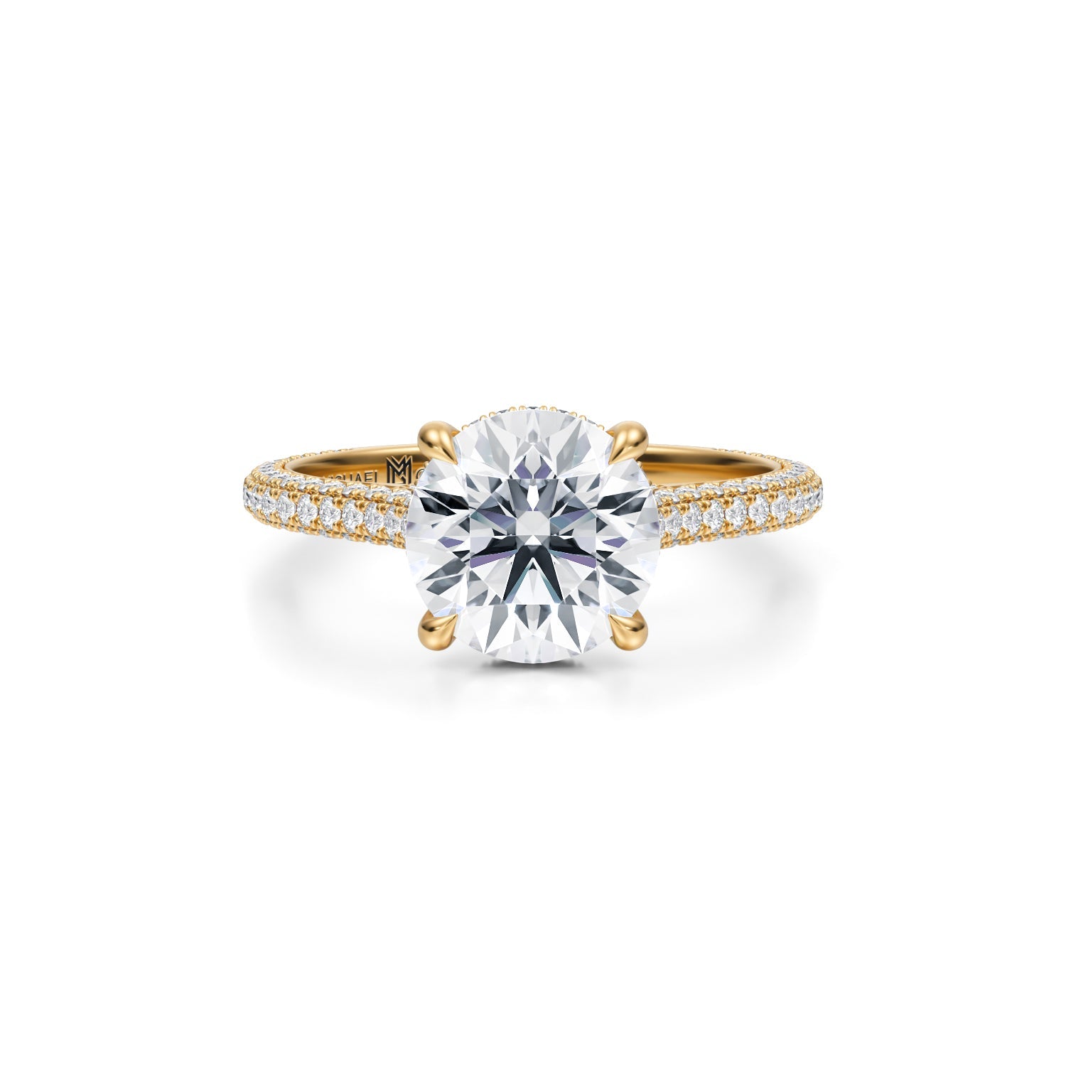 Round Trio Pave Cathedral Ring With Pave Basket (3.70 Carat F-VVS2) - Michael Gabriels