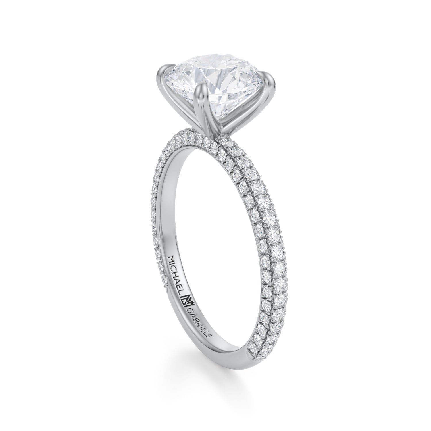 Round Trio Pave Ring (1.50 Carat D-VS1) - Michael Gabriels