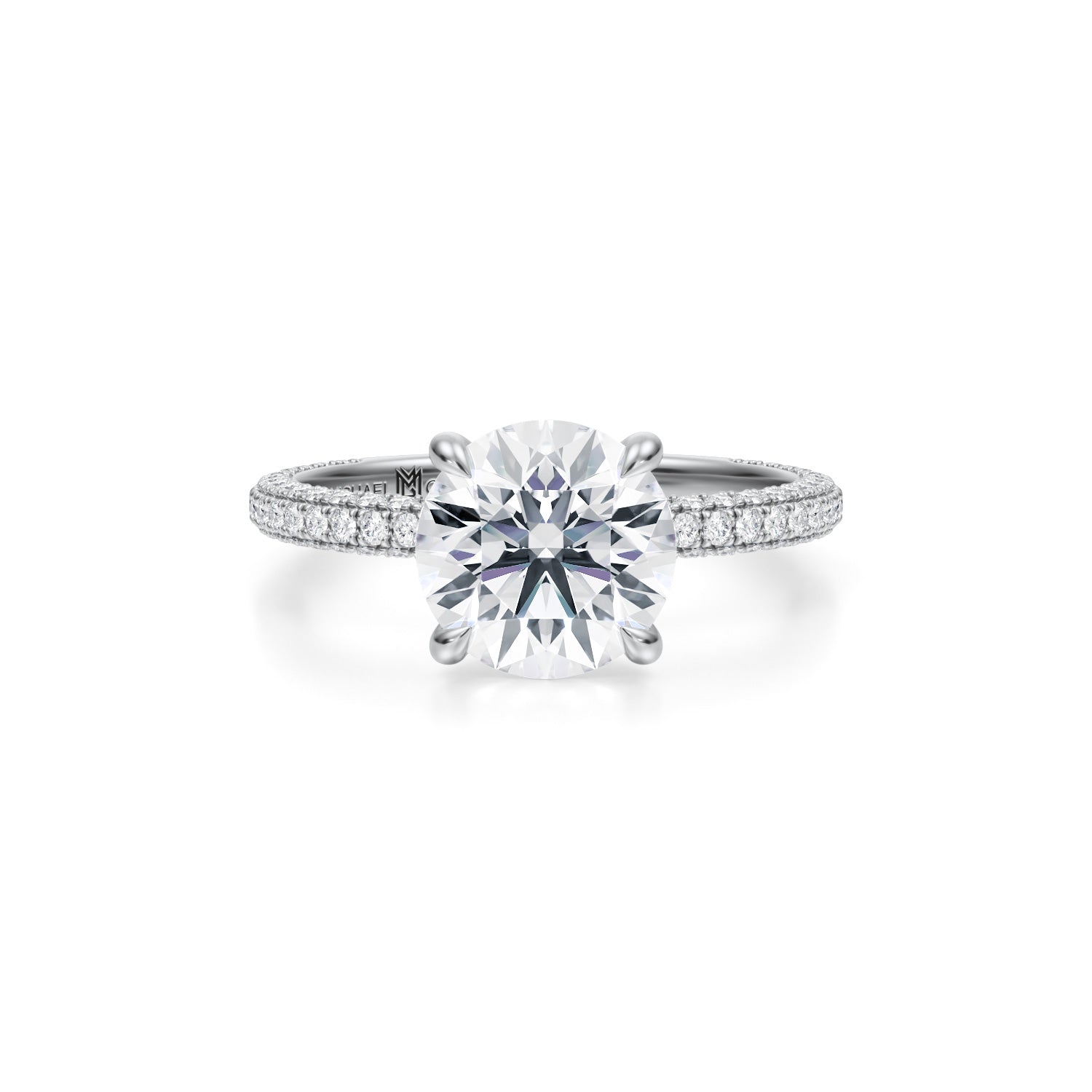 Round Trio Pave Ring (2.20 Carat D-VS1) - Michael Gabriels