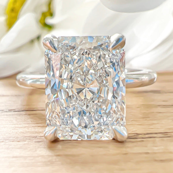 A Michael Gabriels, solitaire set, lab grown, radiant cut diamond engagement ring