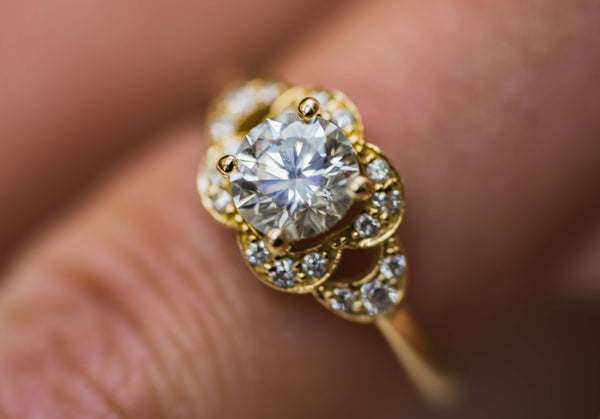 Gold ring with pave accents around a center stone