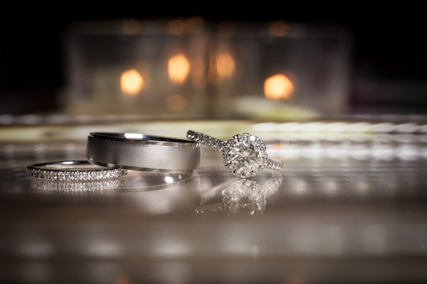 Elegantly Matched Platinum and Lab Grown Diamond Wedding and Engagement Rings