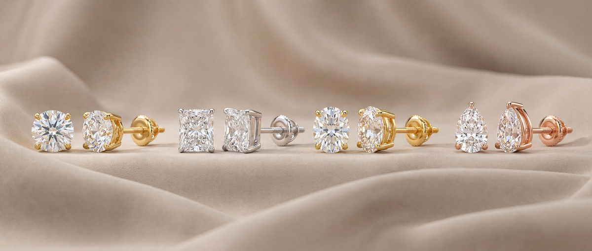 Image of Lab Grown Diamond Stud Earrings in Different Sizes and  Shapes
