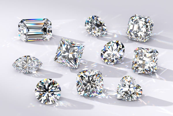 Ten diamonds on the most popular shapes on a white background 