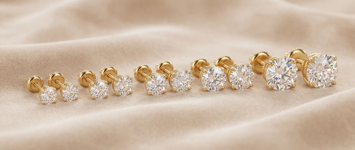Image of Different sizes of Lab Grown Diamond Stud Earrings