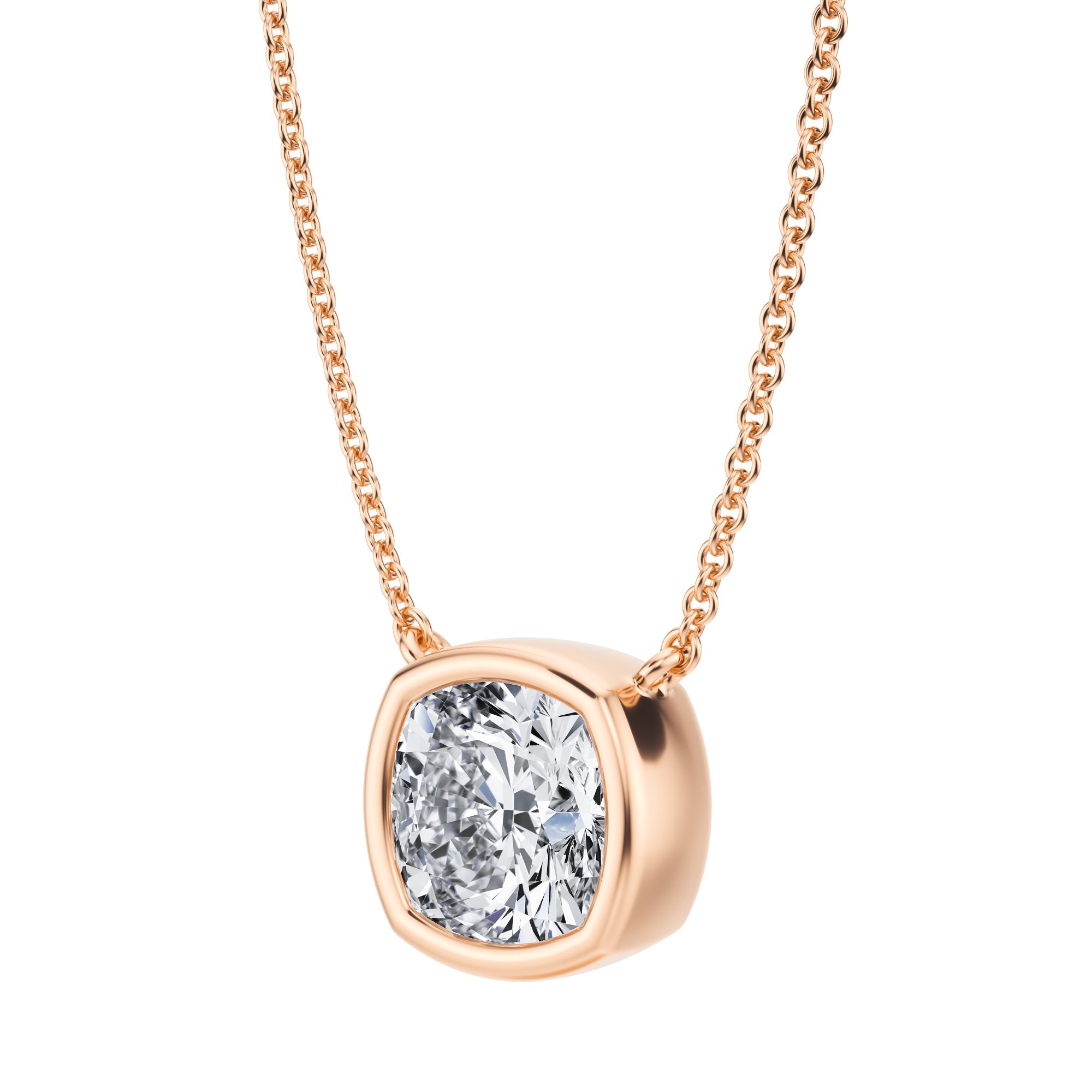 2.5 Carat Cushion Bezel Solitaire Pendant Necklace - Michael Gabriels