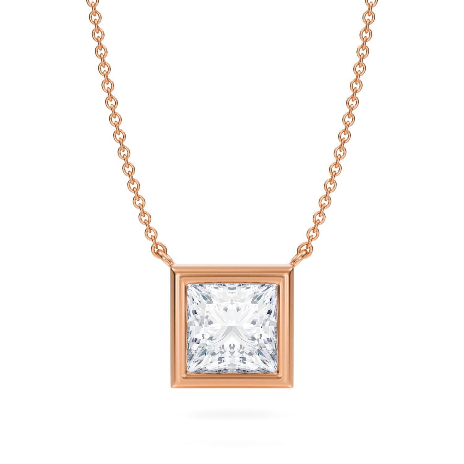 2.5 Carat Princess Cut Bezel Solitaire Pendant Necklace - Michael Gabriels