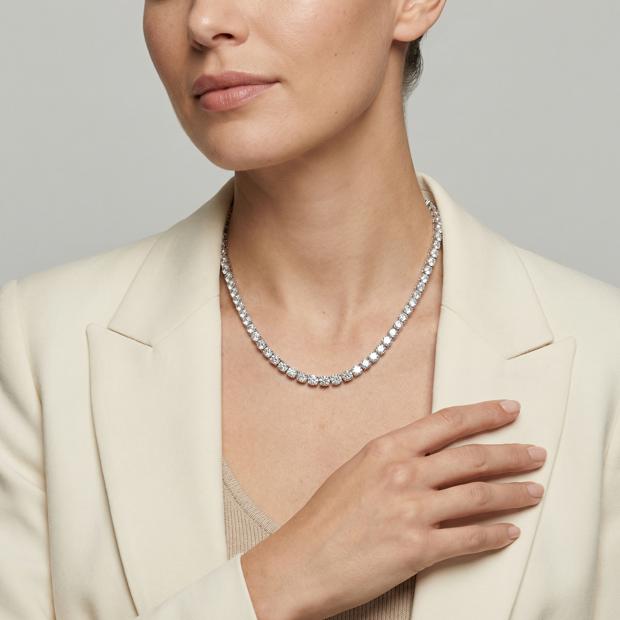 22 Carat Round Lab Grown Diamond Tennis Necklace