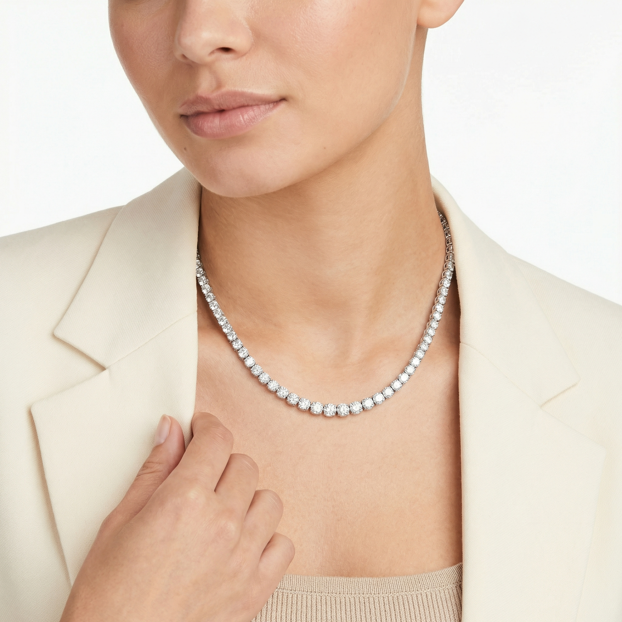 25 Carat Round Lab Grown Diamond Tennis Necklace