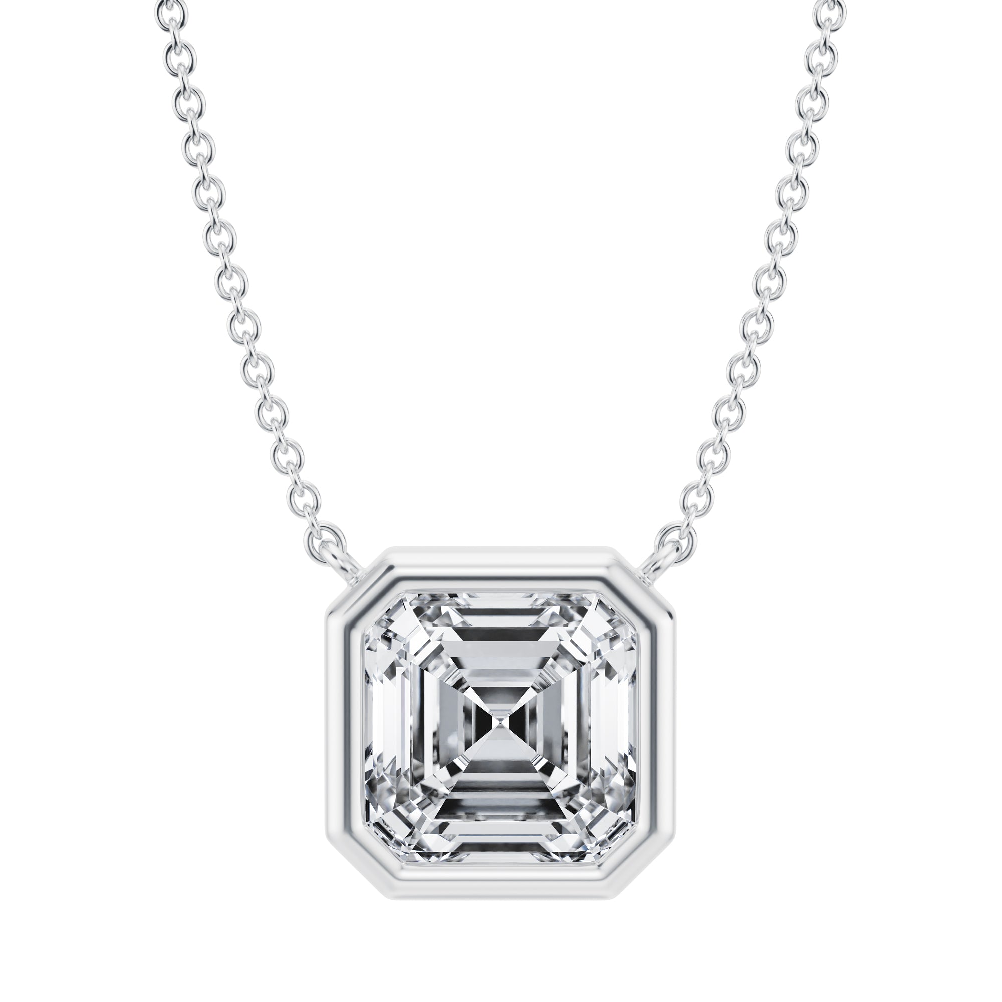 3.5 Carat Asscher Cut Bezel Solitaire Pendant Necklace - Michael Gabriels