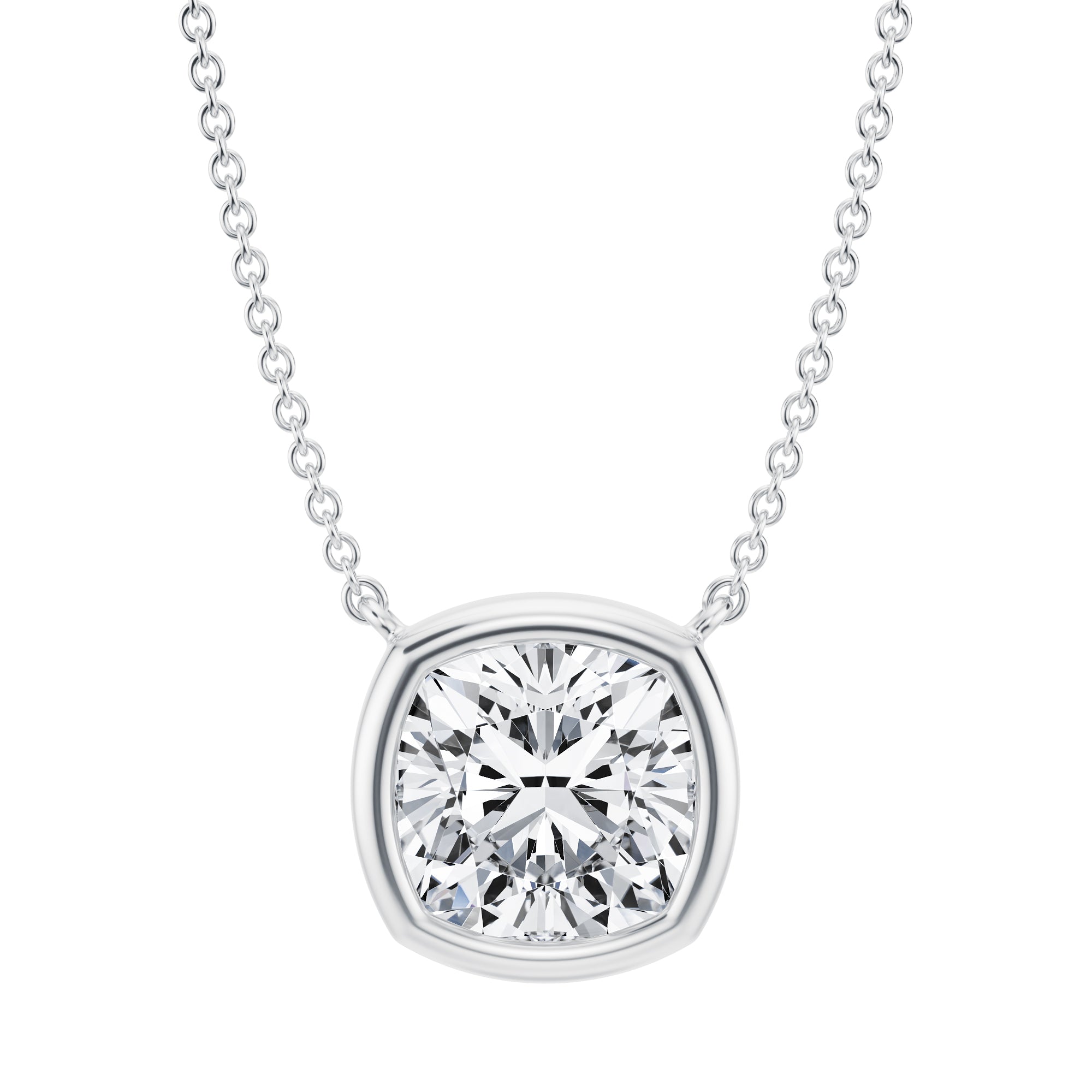 3.5 Carat Cushion Bezel Solitaire Pendant Necklace - Michael Gabriels